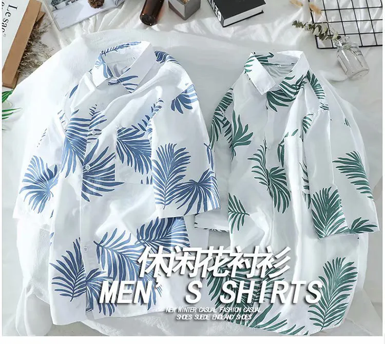 Summer Hong Kong Hawaii Shirt Men Women Short Sleeve Korean Couple Printed ins Trendy Beach Men Shirt