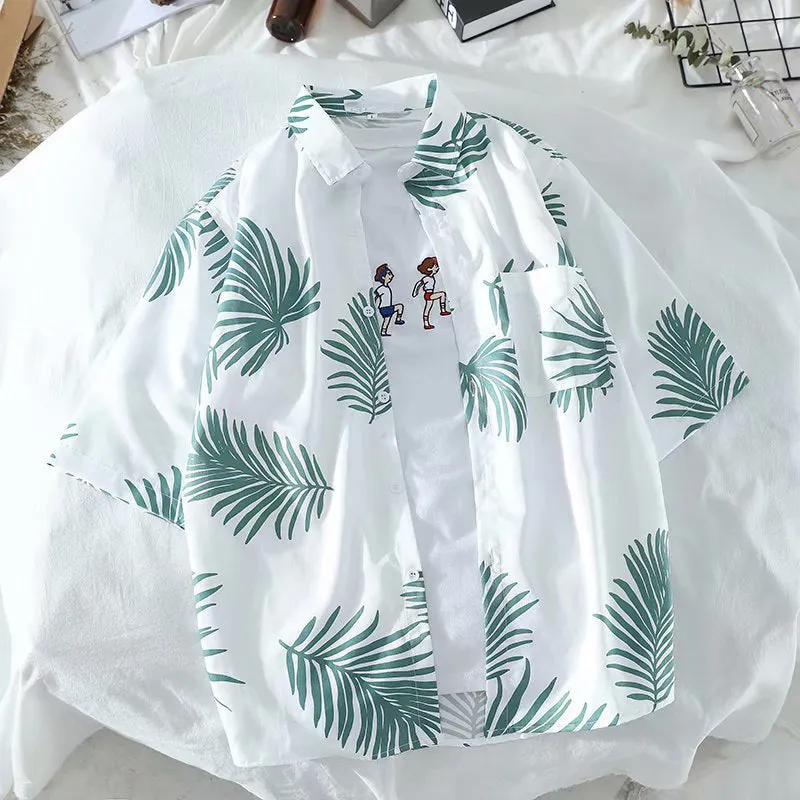 Summer Hong Kong Hawaii Shirt Men Women Short Sleeve Korean Couple Printed ins Trendy Beach Men Shirt