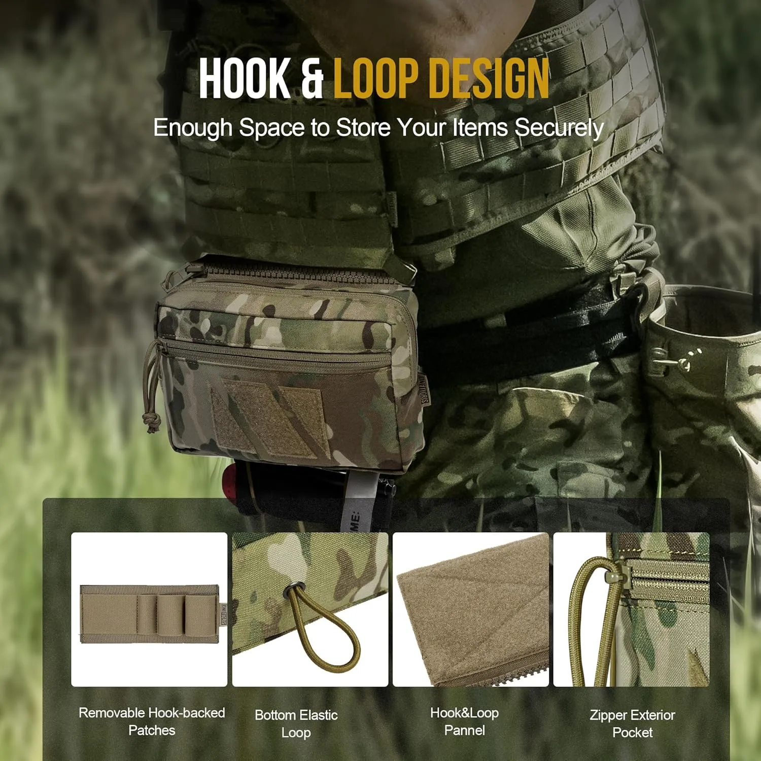 Tactical Drop Pouch, Dangler Pouch PLUS1S Admin Pouch Tactical Tool Pouch with Hook and Loop Panel for Tactical Vest Chest Rig Plate Carrier Tactical Gear