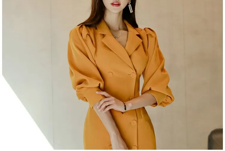 Three Quarter Lantern Sleeve Blazer Dress