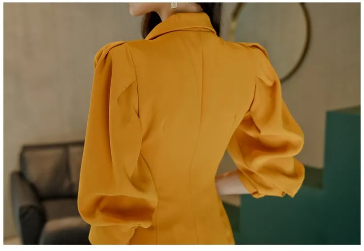 Three Quarter Lantern Sleeve Blazer Dress