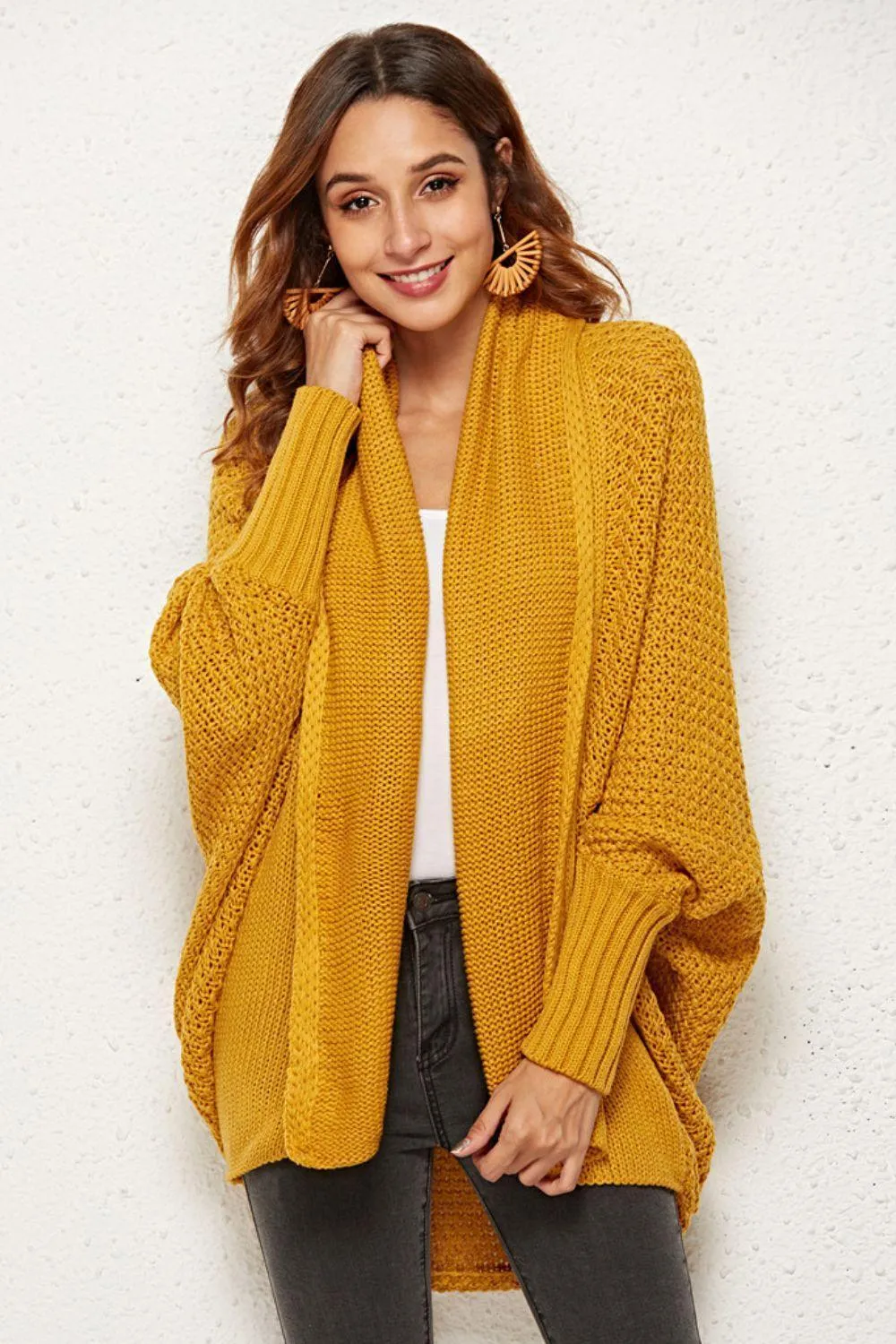 Trendy Staple Open Front Dolman Sleeve Longline Cardigan