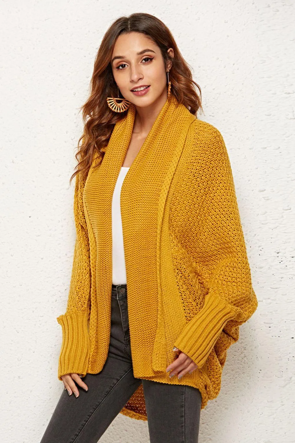 Trendy Staple Open Front Dolman Sleeve Longline Cardigan