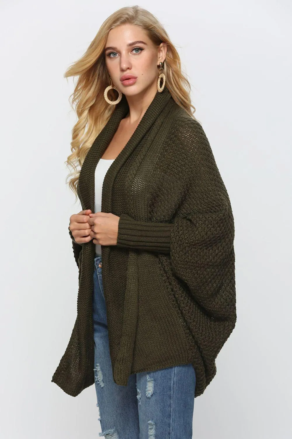 Trendy Staple Open Front Dolman Sleeve Longline Cardigan