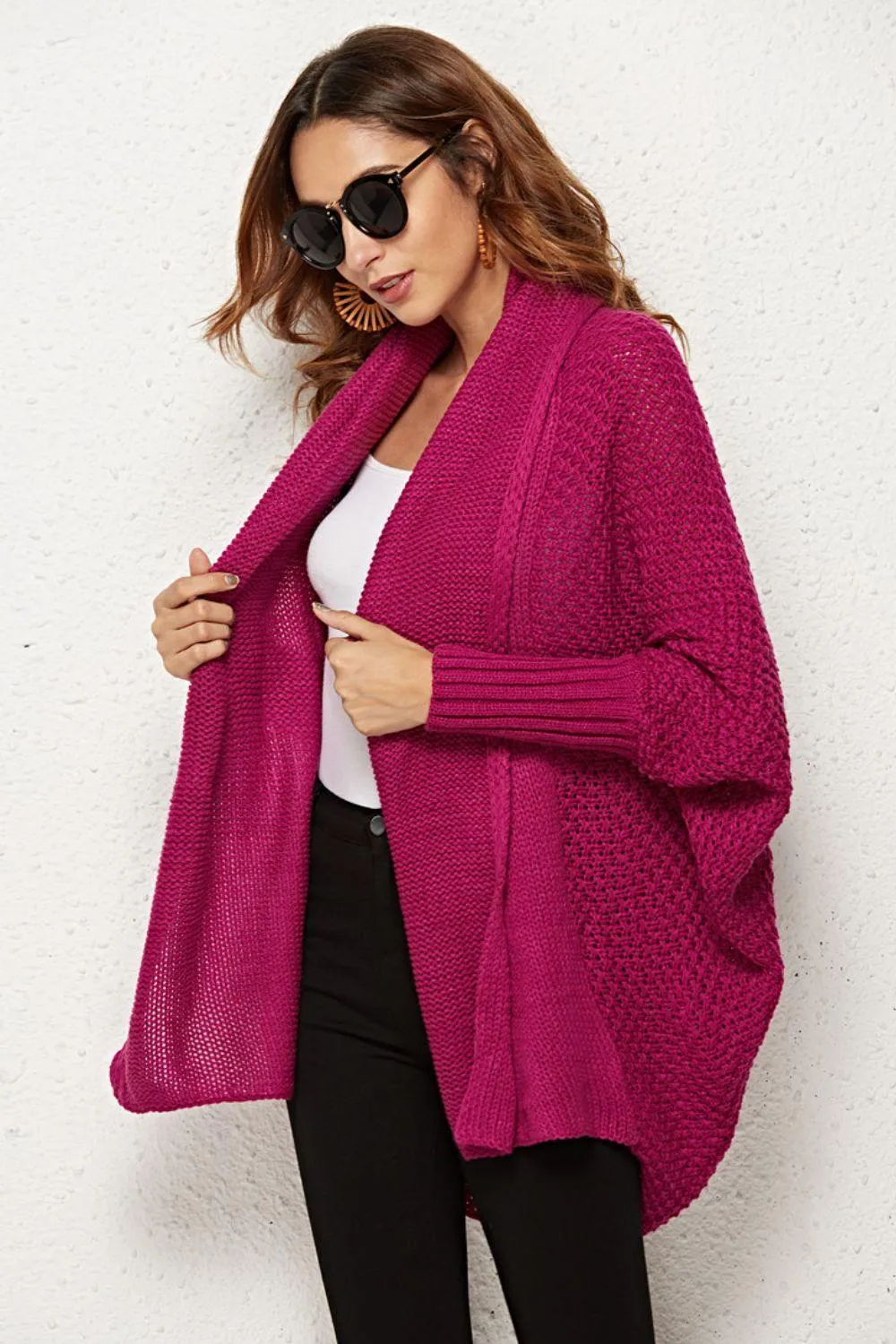 Trendy Staple Open Front Dolman Sleeve Longline Cardigan