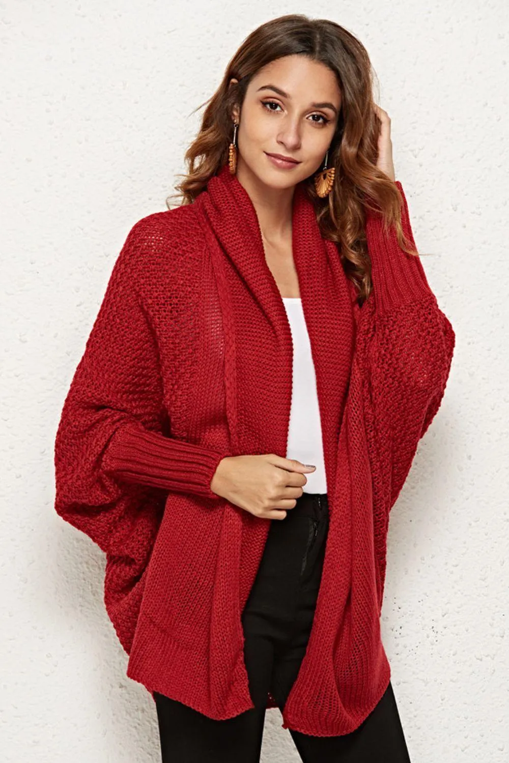 Trendy Staple Open Front Dolman Sleeve Longline Cardigan