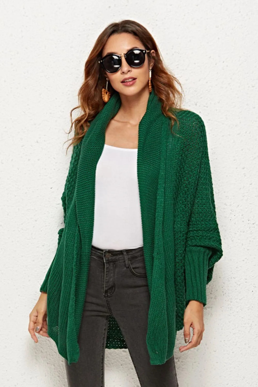 Trendy Staple Open Front Dolman Sleeve Longline Cardigan