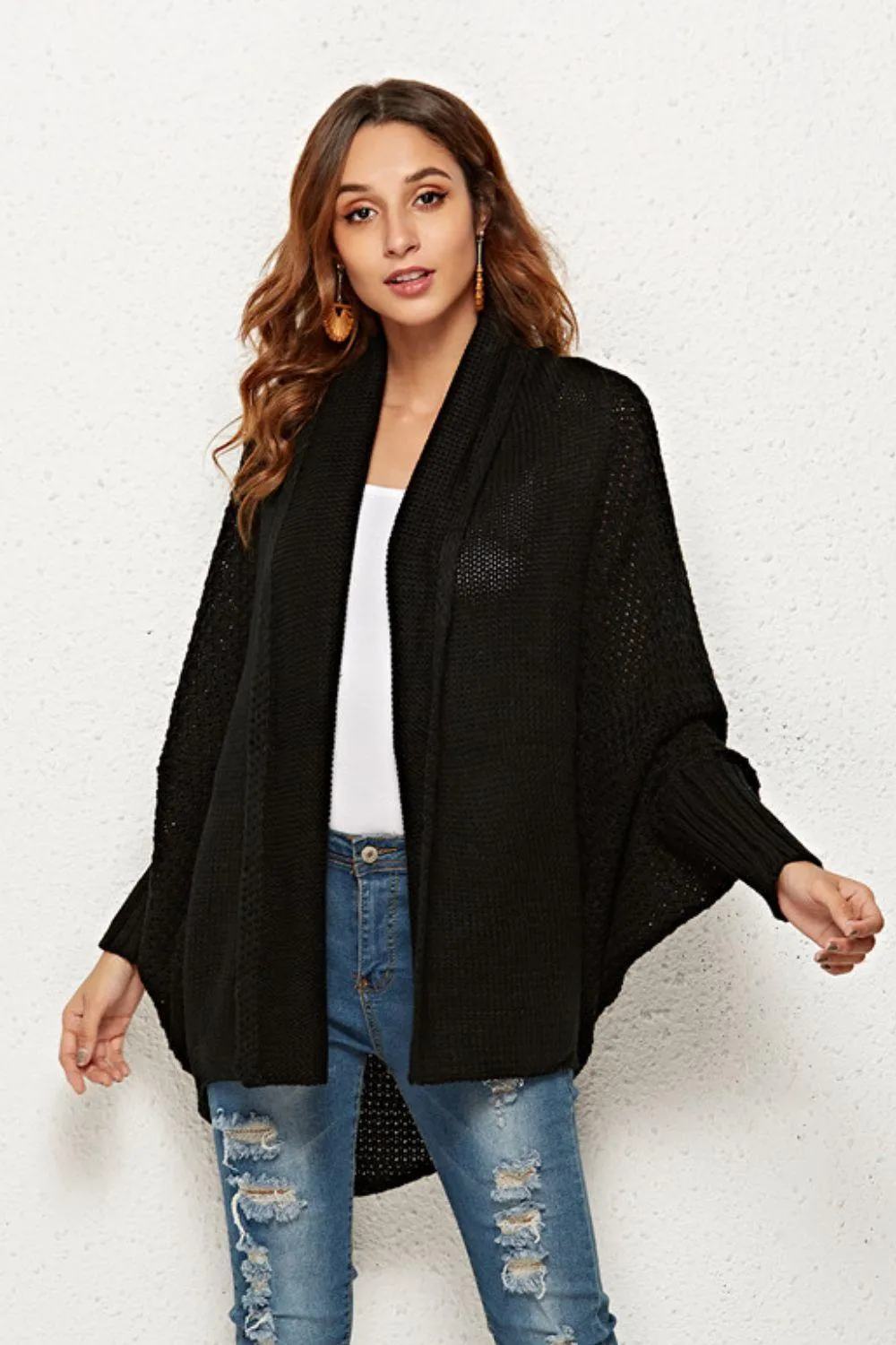 Trendy Staple Open Front Dolman Sleeve Longline Cardigan