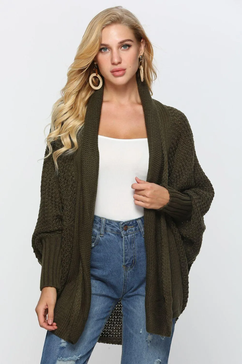 Trendy Staple Open Front Dolman Sleeve Longline Cardigan