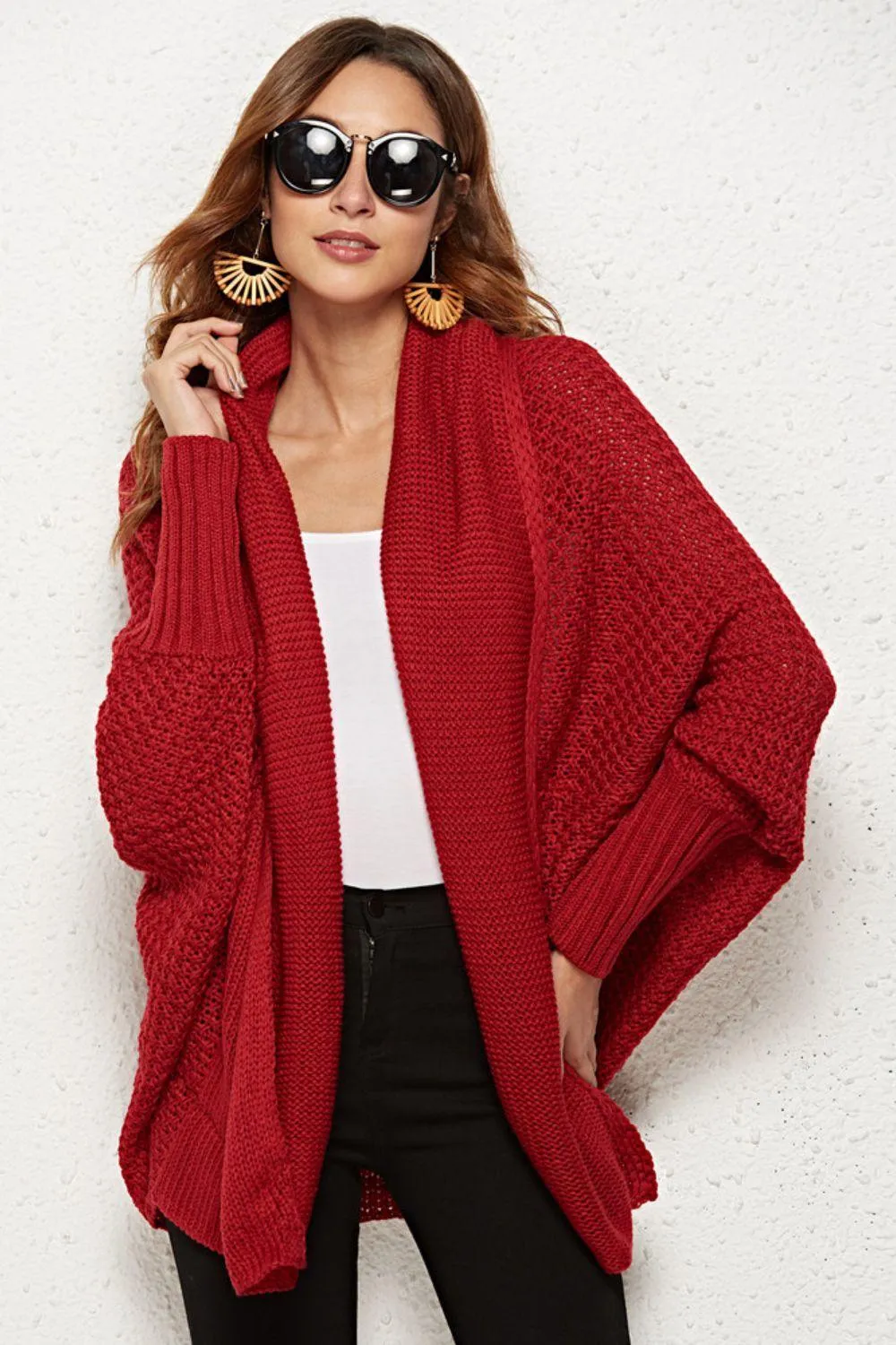 Trendy Staple Open Front Dolman Sleeve Longline Cardigan