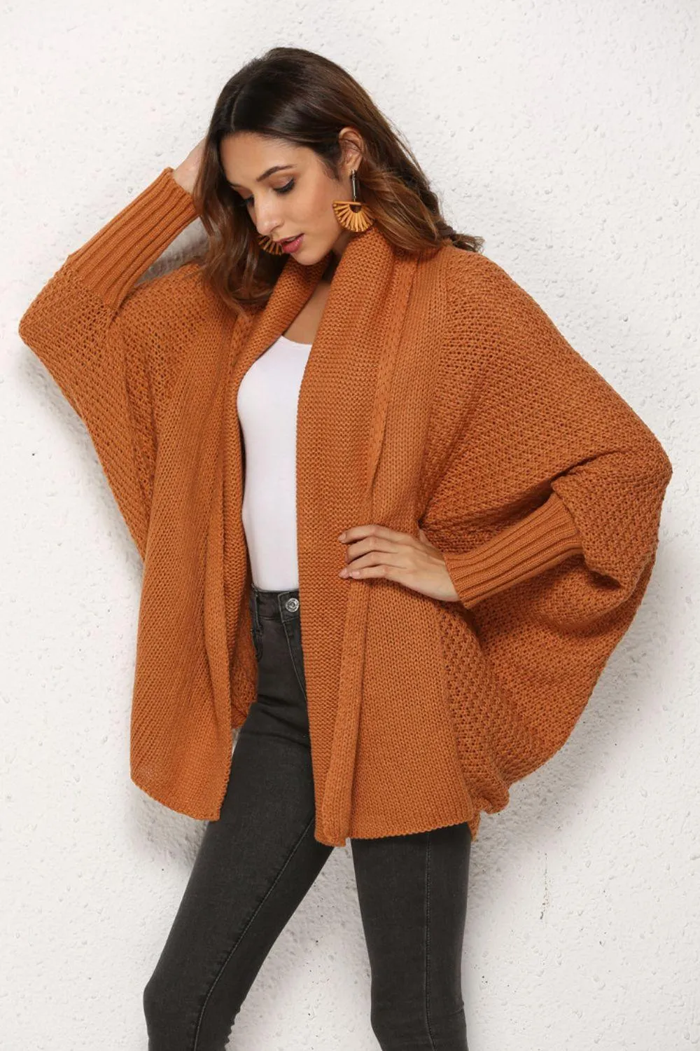 Trendy Staple Open Front Dolman Sleeve Longline Cardigan