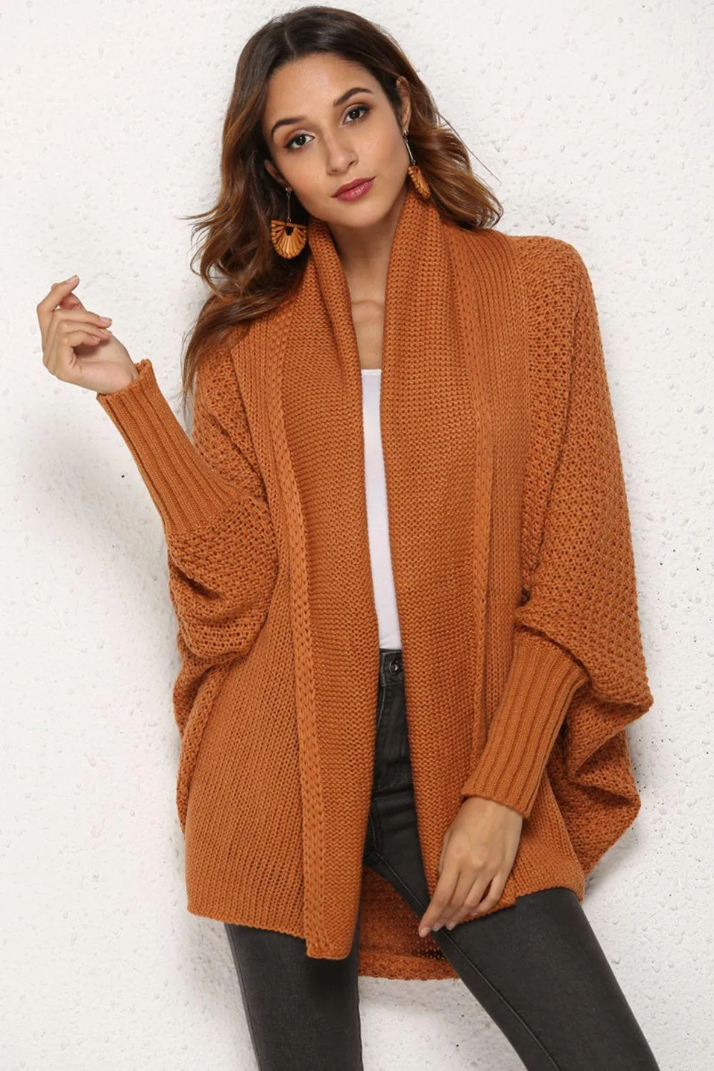 Trendy Staple Open Front Dolman Sleeve Longline Cardigan