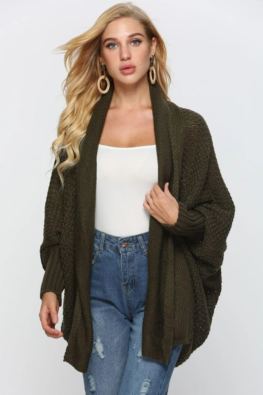 Trendy Staple Open Front Dolman Sleeve Longline Cardigan