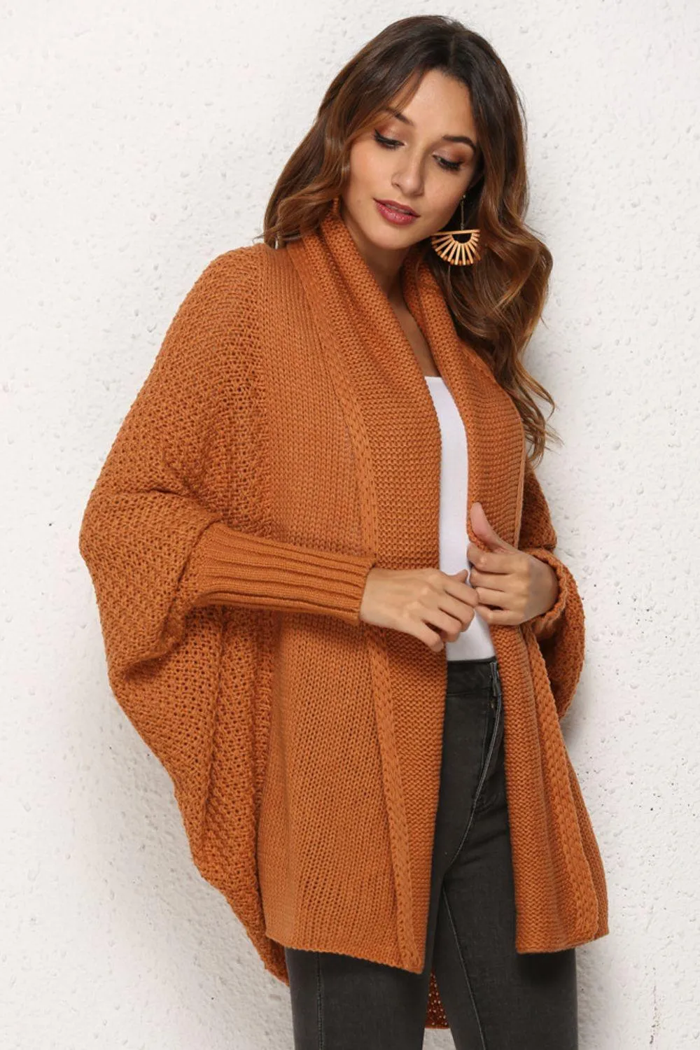 Trendy Staple Open Front Dolman Sleeve Longline Cardigan