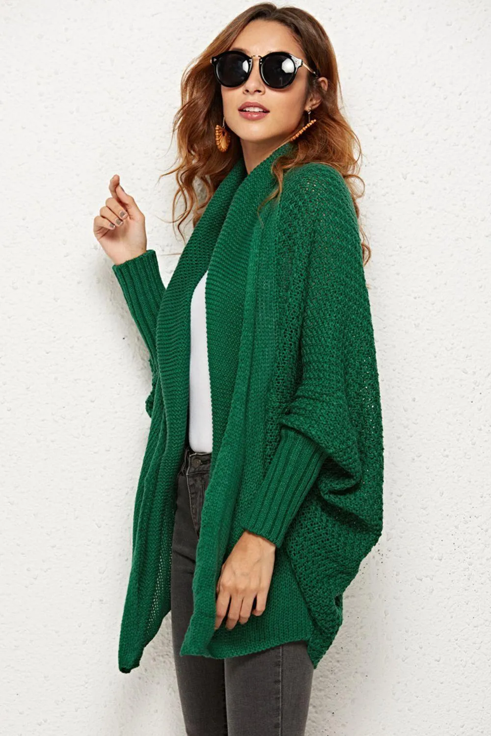 Trendy Staple Open Front Dolman Sleeve Longline Cardigan