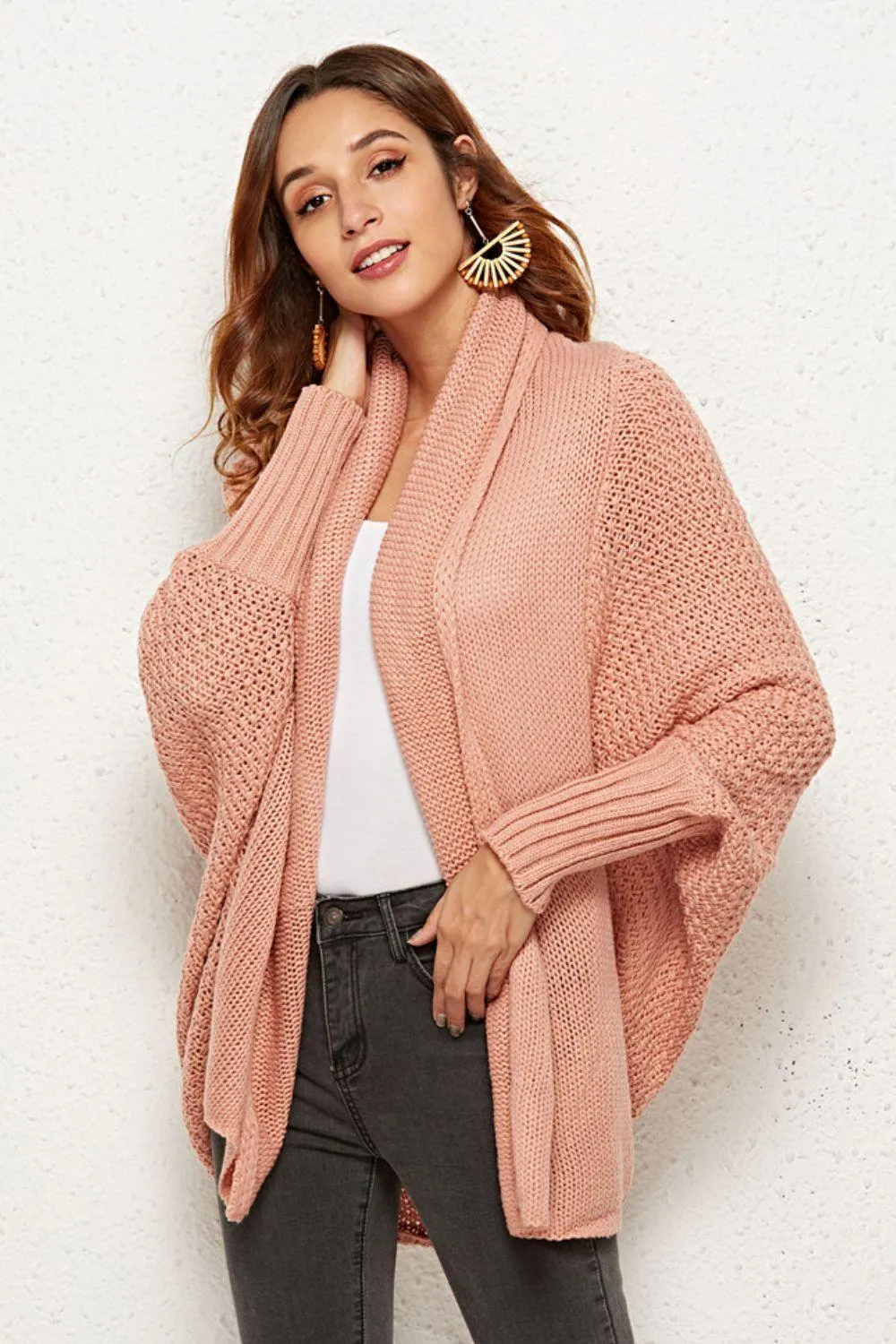 Trendy Staple Open Front Dolman Sleeve Longline Cardigan