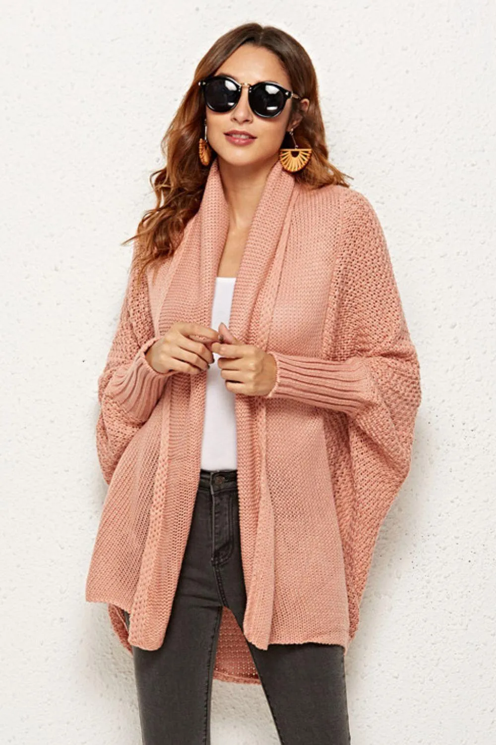 Trendy Staple Open Front Dolman Sleeve Longline Cardigan