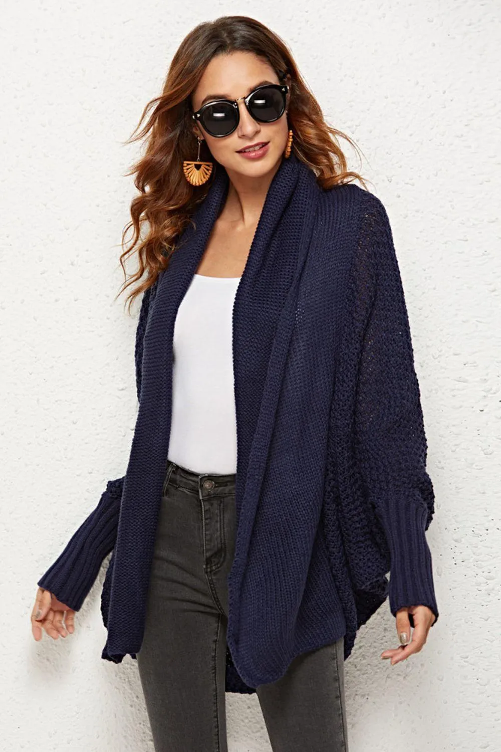 Trendy Staple Open Front Dolman Sleeve Longline Cardigan