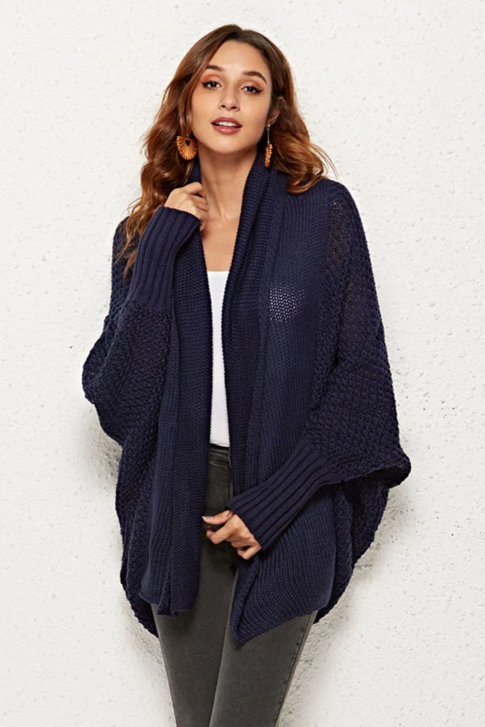 Trendy Staple Open Front Dolman Sleeve Longline Cardigan