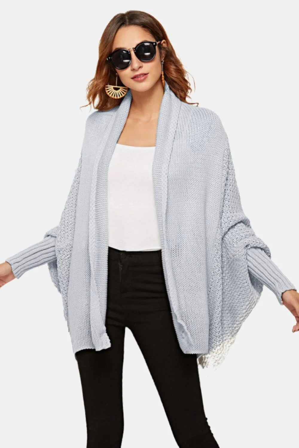 Trendy Staple Open Front Dolman Sleeve Longline Cardigan