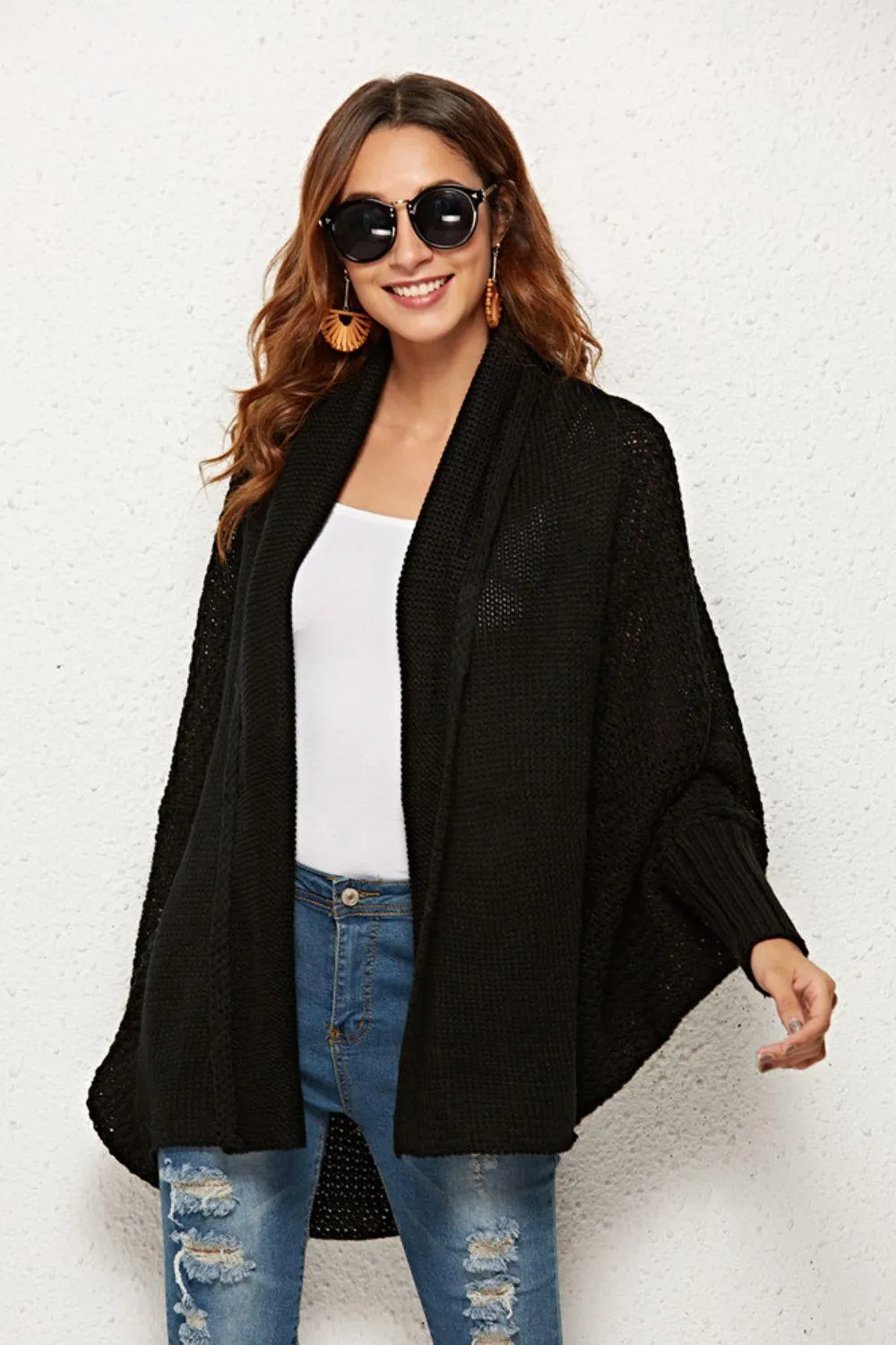 Trendy Staple Open Front Dolman Sleeve Longline Cardigan