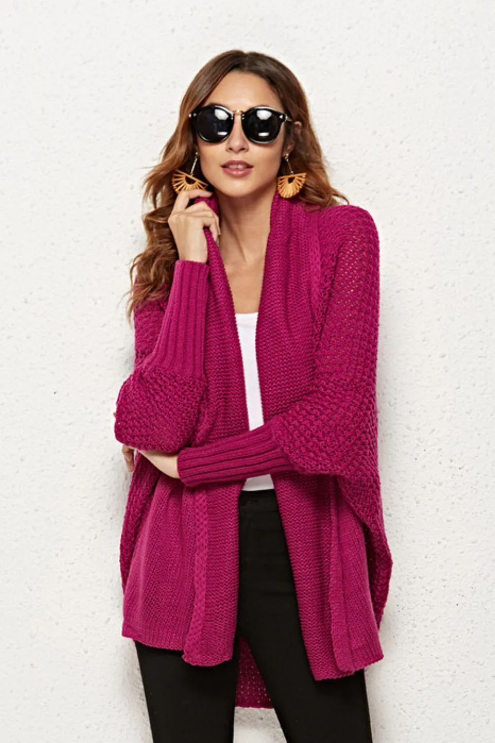 Trendy Staple Open Front Dolman Sleeve Longline Cardigan