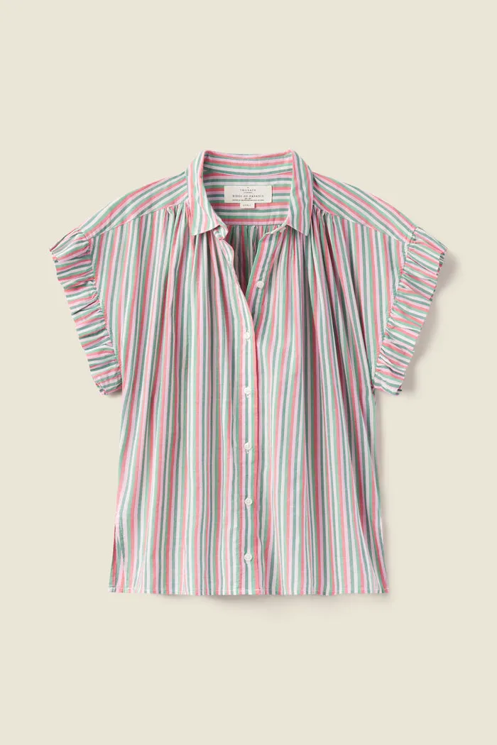 Trovata - Marianne "B" Ruffle Sleeve Shirt in Honeysuckle Stripe