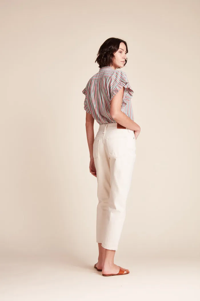 Trovata - Marianne "B" Ruffle Sleeve Shirt in Honeysuckle Stripe