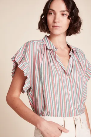 Trovata - Marianne "B" Ruffle Sleeve Shirt in Honeysuckle Stripe