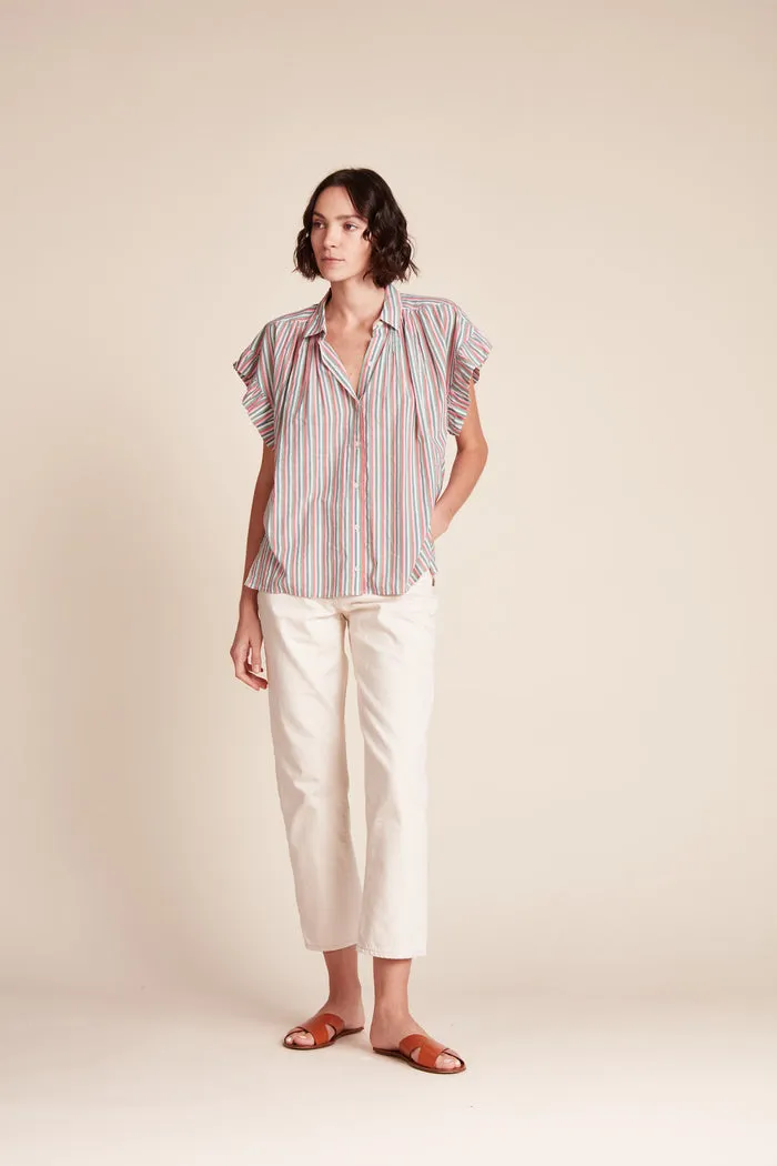 Trovata - Marianne "B" Ruffle Sleeve Shirt in Honeysuckle Stripe