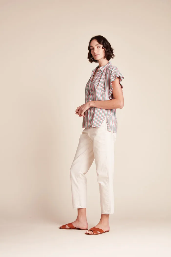 Trovata - Marianne "B" Ruffle Sleeve Shirt in Honeysuckle Stripe