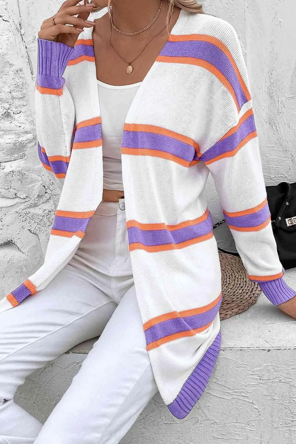 Warm Wrap Knit Long Striped Cardigan