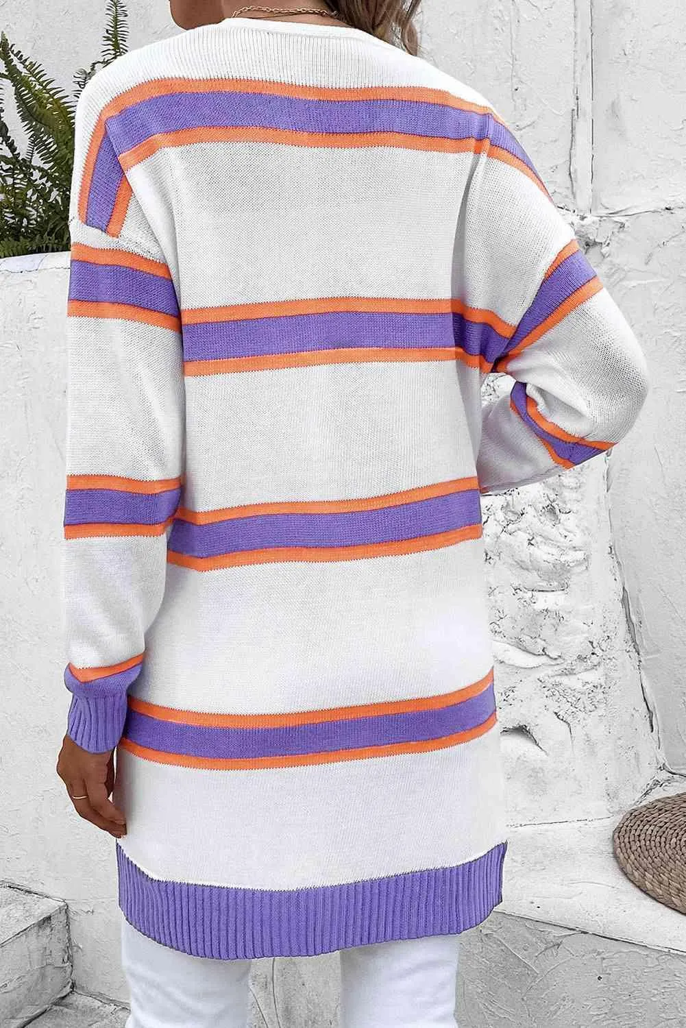 Warm Wrap Knit Long Striped Cardigan