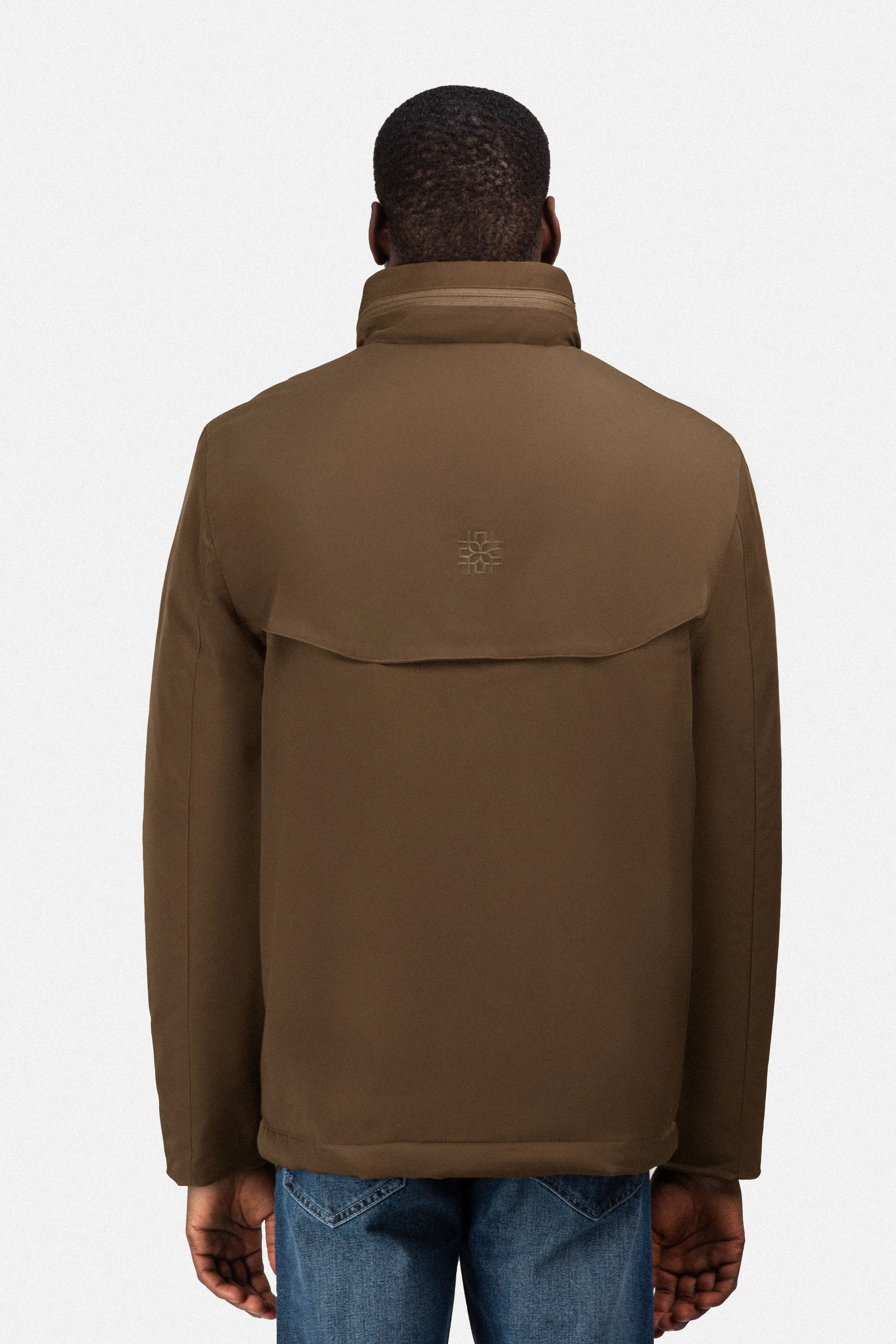 Waterproof Coffee Gabardine Jacket With Hoodie