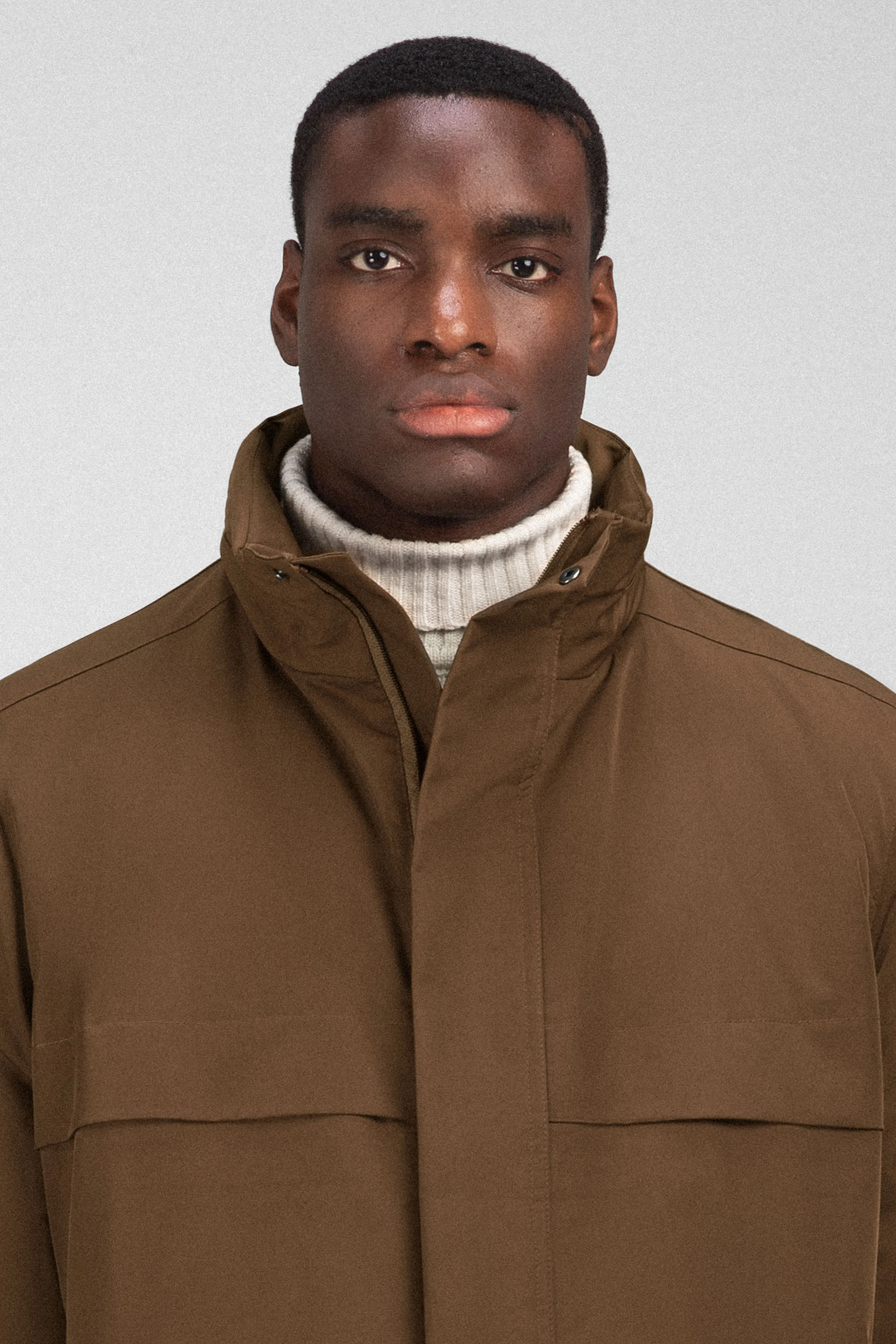 Waterproof Coffee Gabardine Jacket With Hoodie