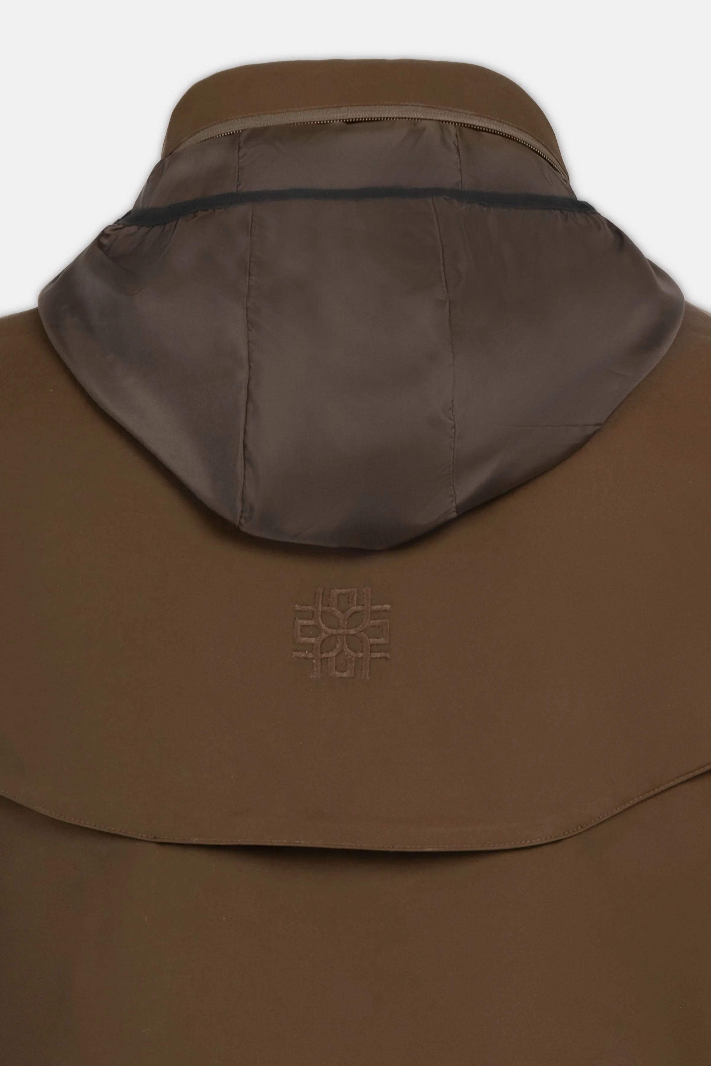 Waterproof Coffee Gabardine Jacket With Hoodie