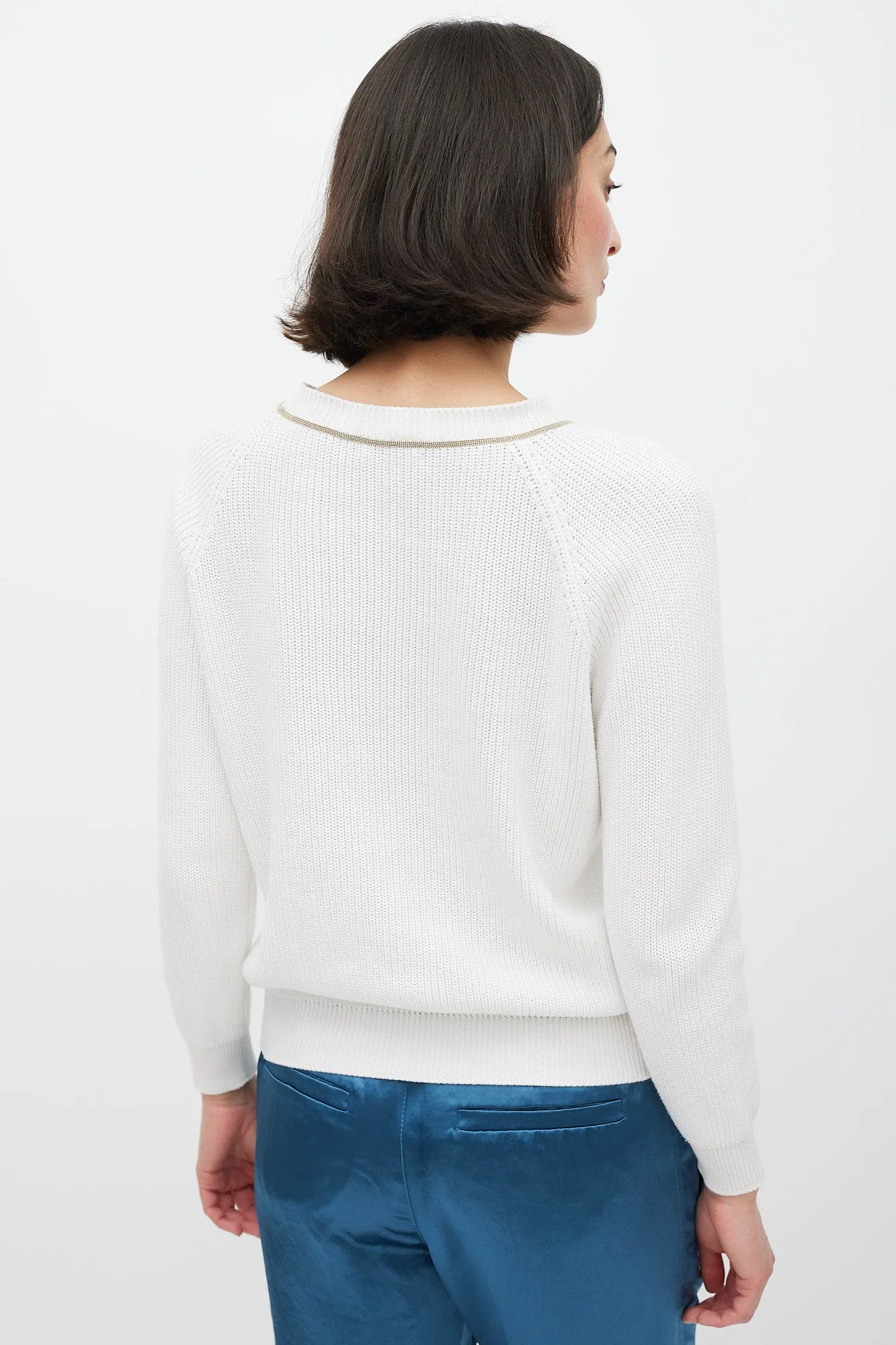 White & Gold Monili Knit Sweater