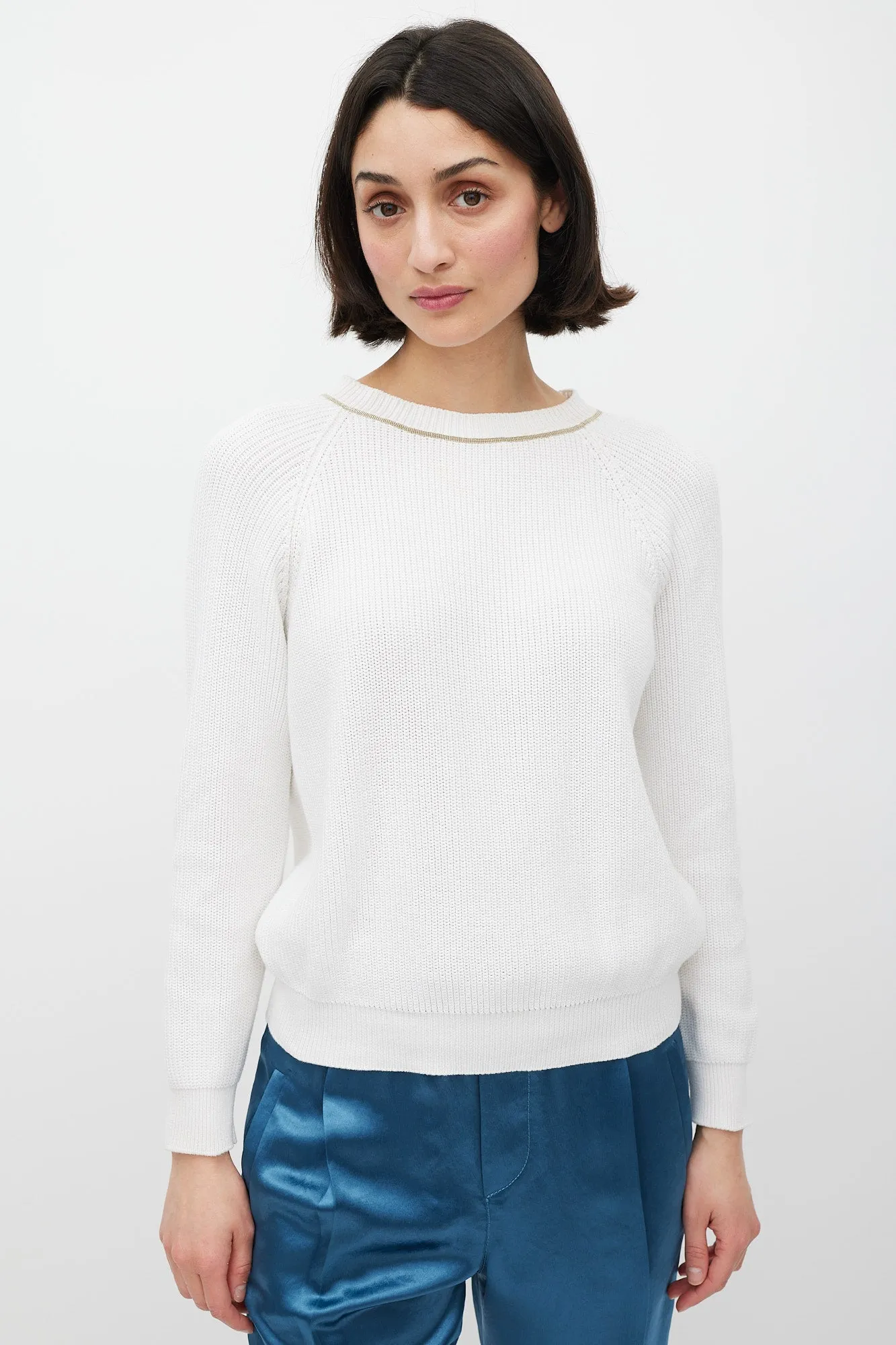 White & Gold Monili Knit Sweater