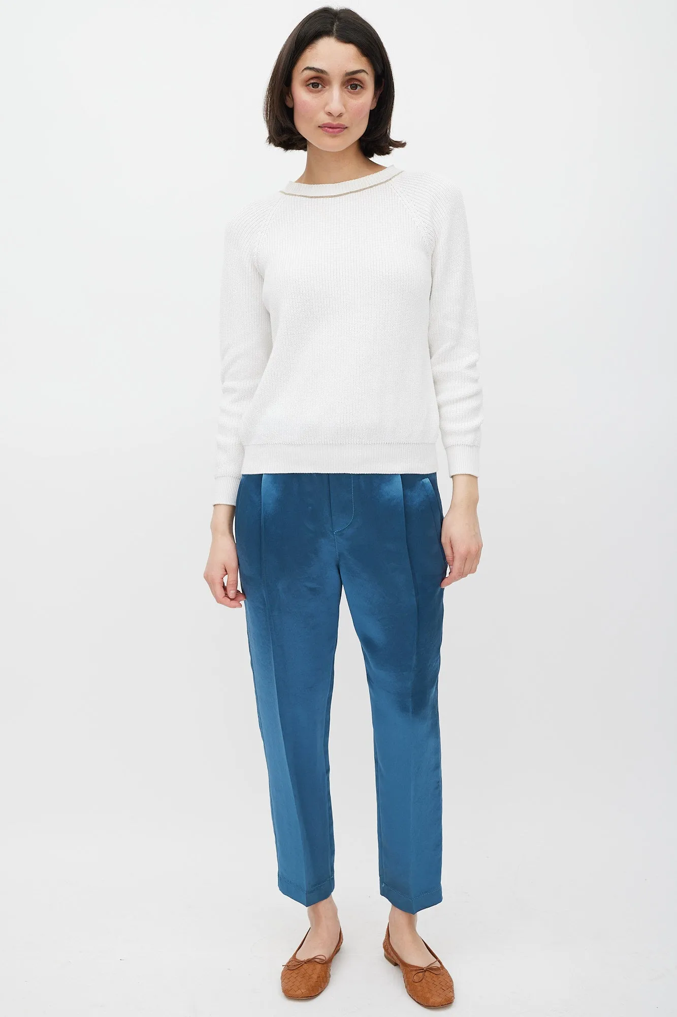 White & Gold Monili Knit Sweater