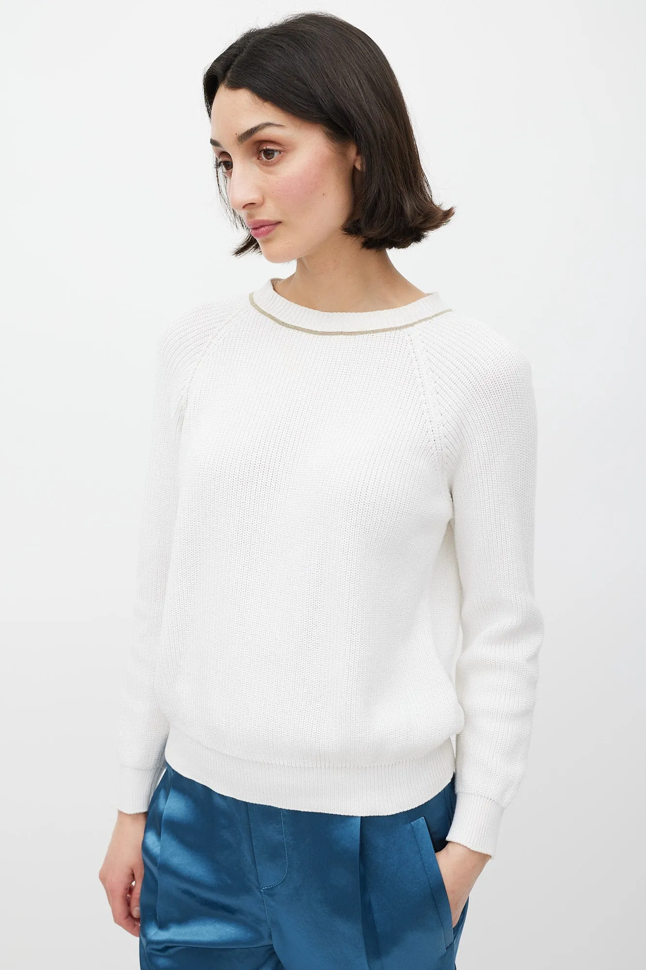 White & Gold Monili Knit Sweater