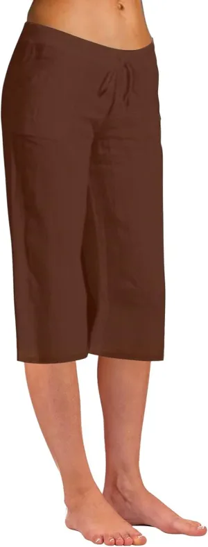 Women Fashion Solid Color Cotton Elastic Long Pants Beach Leisure Trousers Crop Length Pants Linen