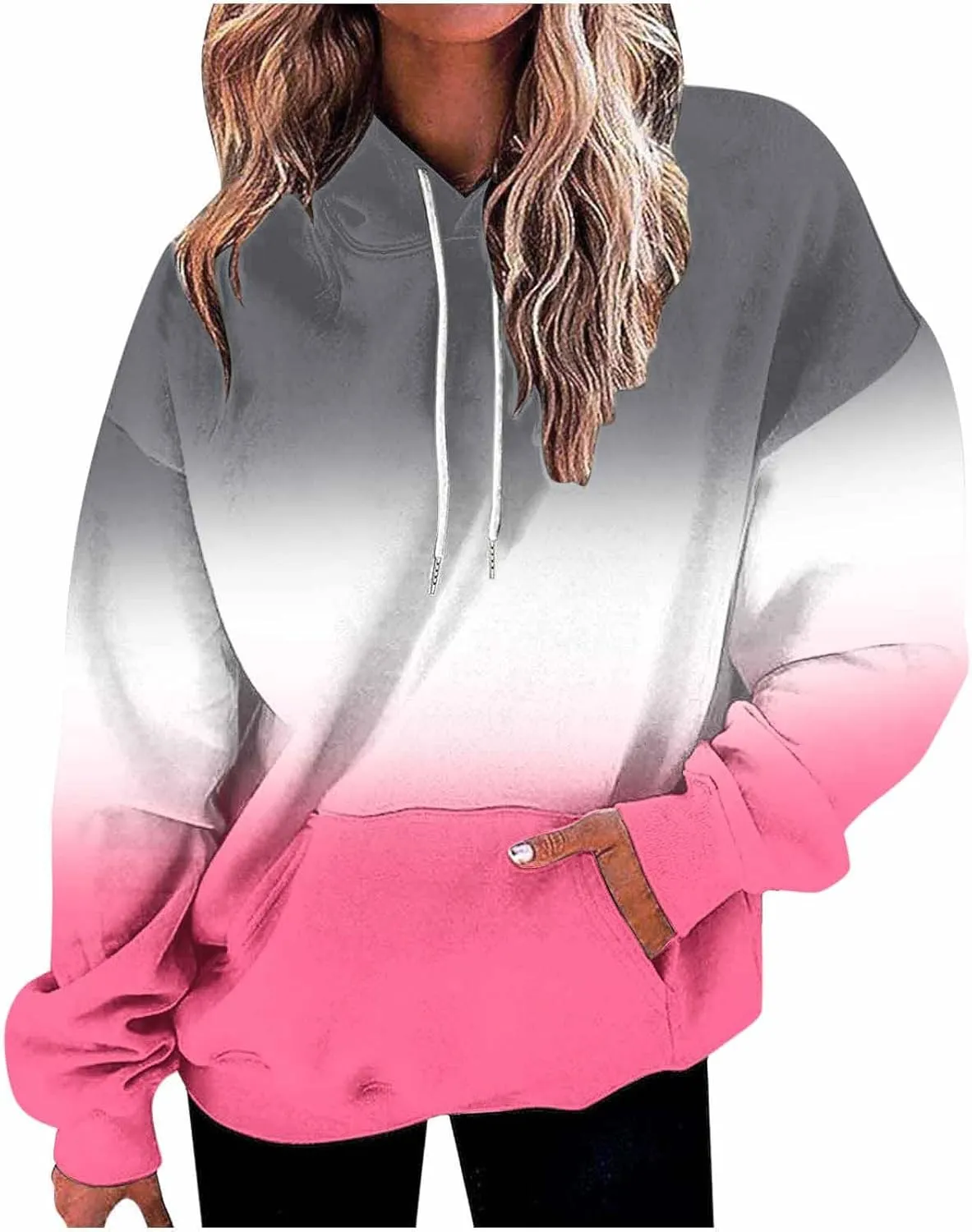Women Gradient Color Oversized Hoodies Plus Size Loose Fit Cute Hoodie Baggy Sweatshirts Casual Long Sleeve Pullover