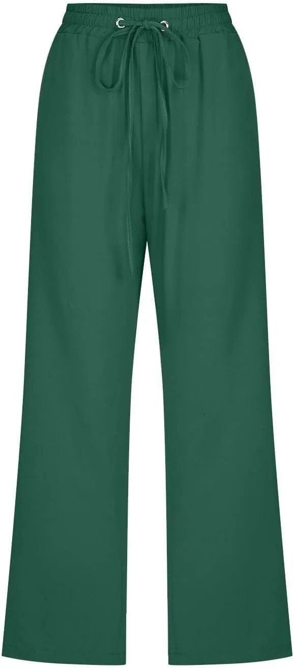 Women Linen Pants Cropped Pants Cotton High Waisted Dressy Trousers Casual Loose Summer Lounge Trousers