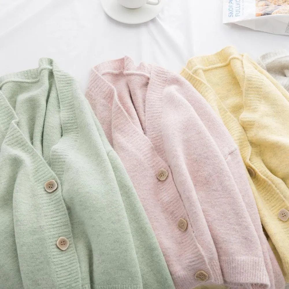 Women Sweater Oversize V Neck Knit Cardigans Outwear Chic Top