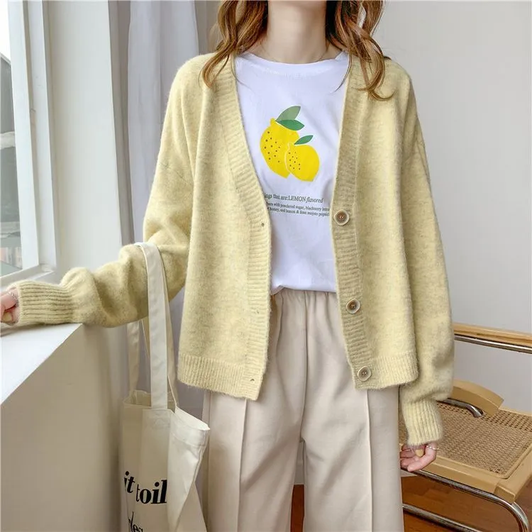Women Sweater Oversize V Neck Knit Cardigans Outwear Chic Top