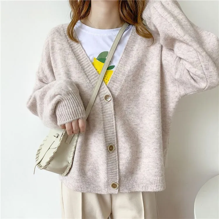 Women Sweater Oversize V Neck Knit Cardigans Outwear Chic Top