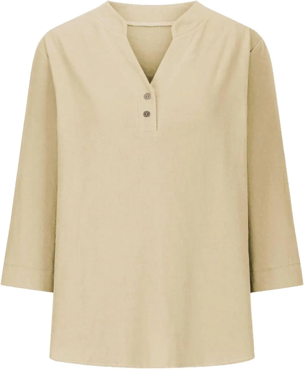 Womens Linen Shirts 3/4 Length Sleeve Casual Dressy Blouses Lightweight Gauze Boho Beach T Shirts Loose Tunic Tops