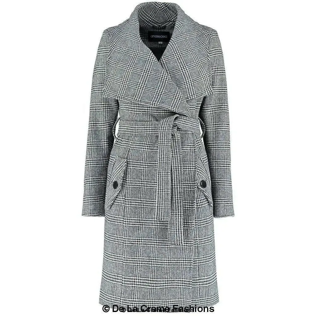 Womens Prince Of Wales Check Large Lapel Duster Coat