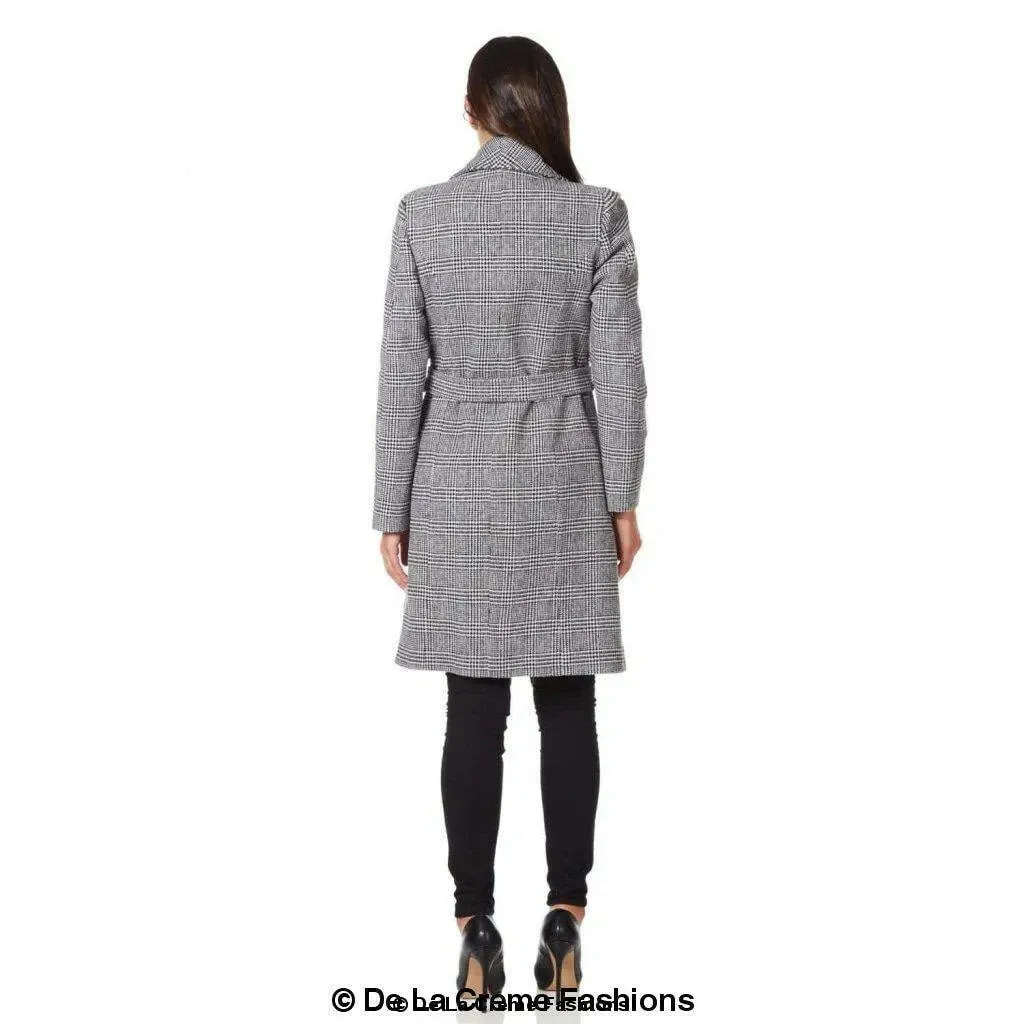 Womens Prince Of Wales Check Large Lapel Duster Coat