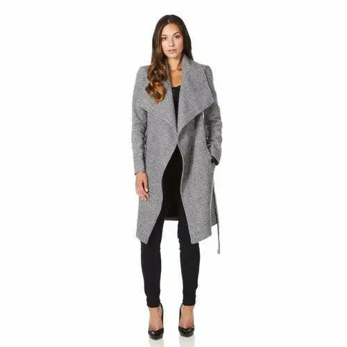 Womens Prince Of Wales Check Large Lapel Duster Coat